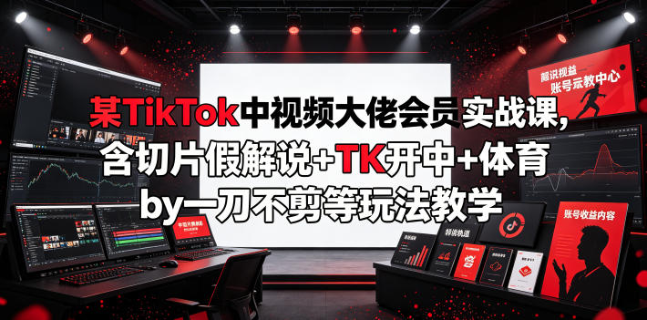 某TikTok中视频大佬会员实战课，含切片假解说+TK开中+体育by一刀不剪等玩法教学-hl998