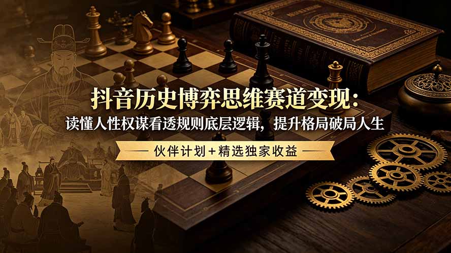 抖音历史博弈思维赛道变现：读懂人性权谋看透规则底层逻辑，提升格局破局人生，伙伴计划+精选独家收益-hl998