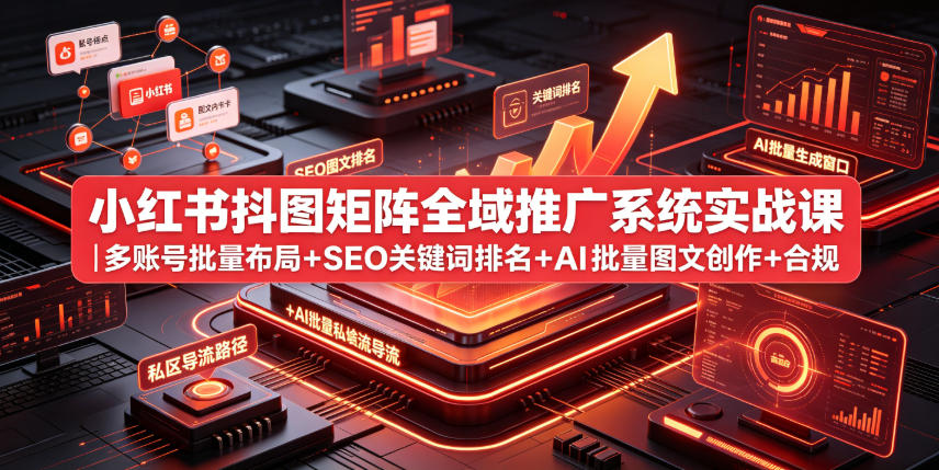 小红书抖图矩阵全域推广系统实战课｜多账号批量布局+SEO关键词排名+AI批量图文创作+合规私域导流完整落地教程-hl998