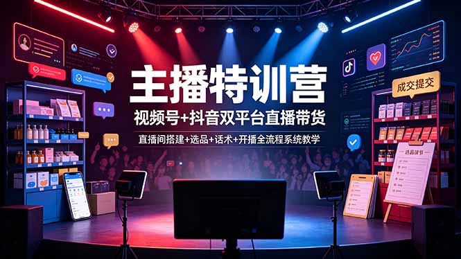 主播特训营：视频号+抖音双平台直播带货，直播间搭建+选品+话术+开播全流程系统教学-hl998