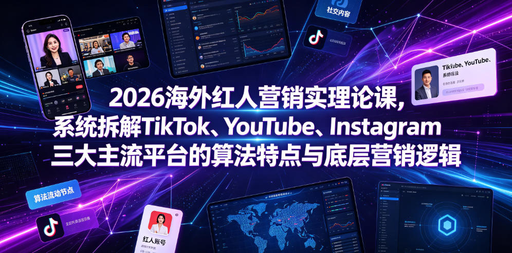 2026海外红人营销实理论课，系统拆解TikTok、YouTube、Instagram三大主流平台的算法特点与底层营销逻辑-hl998