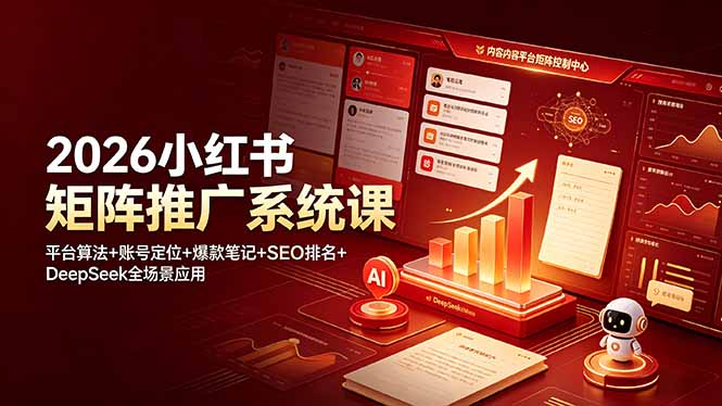2026小红书矩阵推广系统课：平台算法+账号定位+爆款笔记+SEO排名+DeepSeek全场景应用-hl998