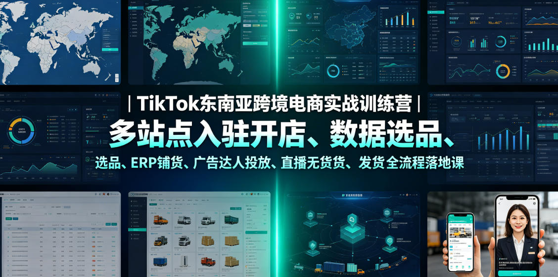 TikTok东南亚跨境电商实战训练营｜多站点入驻开店、数据选品、ERP铺货、广告达人投放、直播无货源发货全流程落地课-hl998