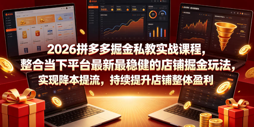 2026拼多多掘金私教实战课程，整合当下平台最新最稳健的店铺掘金玩法，实现降本提流，持续提升店铺整体盈利-hl998