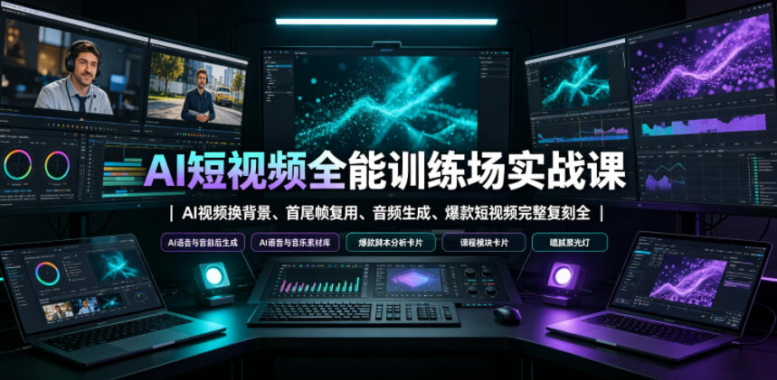AI短视频全能训练场实战课｜AI视频换背景、首尾帧复用、音频生成、爆款短视频完整复刻全套实操教学-hl998