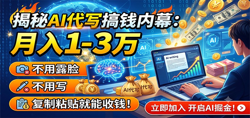 揭秘AI代写搞钱内幕：月入1-3万，不用露脸不用写，复制粘贴就能收钱！-hl998