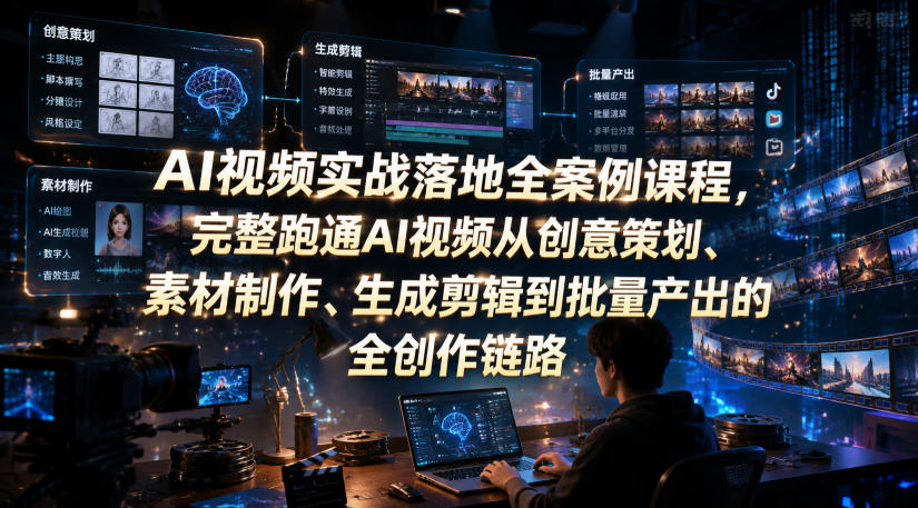 AI视频实战落地全案例课程，完整跑通AI视频从创意策划、素材制作、生成剪辑到批量产出的全创作链路-hl998