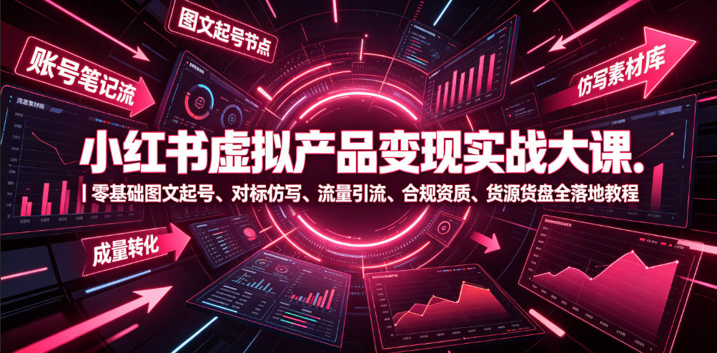 小红书虚拟产品变现实战大课｜零基础图文起号、对标仿写、流量引流、合规资质、货源货盘全落地教程-hl998