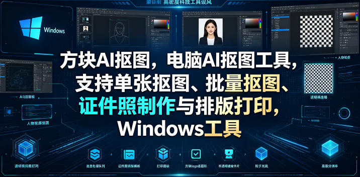 方块AI抠图，电脑AI抠图工具，支持单张抠图、批量抠图、证件照制作与排版打印，Windows工具-hl998
