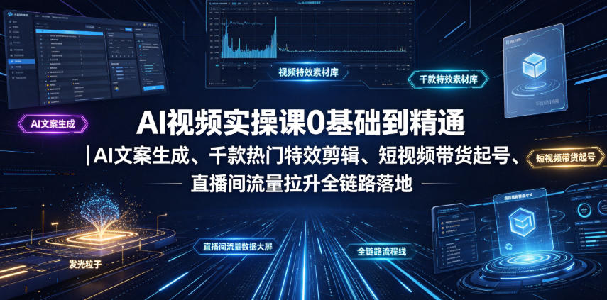 AI视频实操课0基础到精通｜AI文案生成、千款热门特效剪辑、短视频带货起号、直播间流量拉升全链路落地-hl998