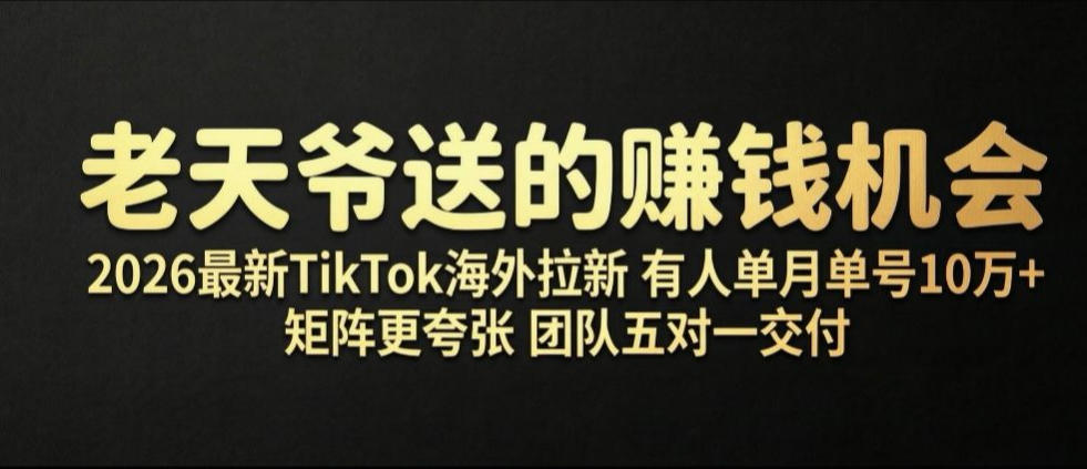 老天爷送的賺钱机会！2026最新TikTok海外拉新，有人单月单号10W+，矩阵更夸张，团队交付【揭秘】-hl998