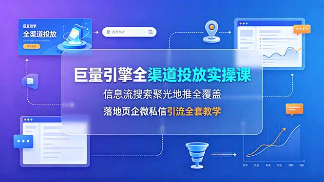 巨量引擎全渠道投放实操课，信息流搜索聚光地推全覆盖，落地页企微私信引流全套教学-hl998