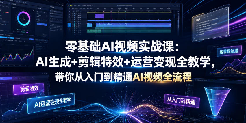 零基础AI视频实战课：AI生成+剪辑特效+运营变现全教学，带你从入门到精通AI视频全流程-hl998