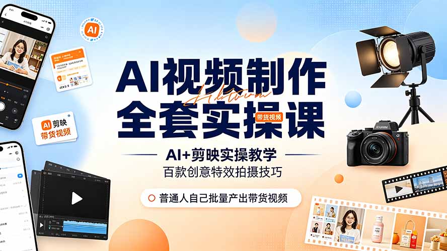 AI视频制作全套实操课，多款AI工具搭配剪映教学，百种特效运镜拍摄实操，抖音账号带货运营全覆盖-hl998