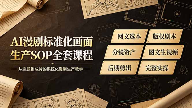 AI漫剧标准化画面生产SOP全套课程，网文选本版权剧本分镜资产全覆盖，图文生视频后期剪辑完整实操教学-hl998