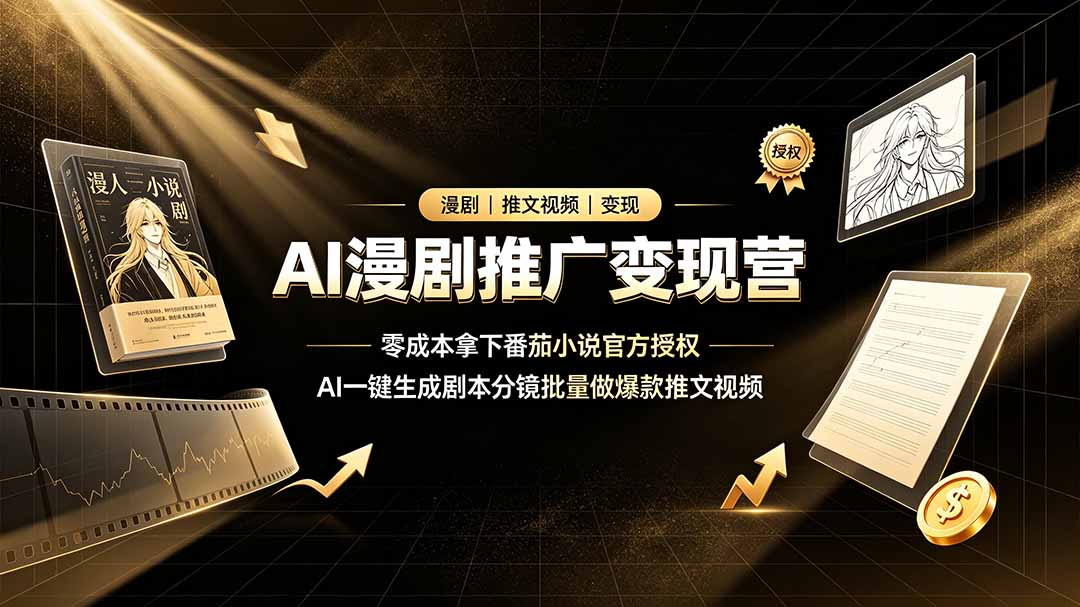 AI漫剧推广变现营，零成本拿下番茄小说官方授权，AI一键生成剧本分镜批量做爆款推文视频-hl998