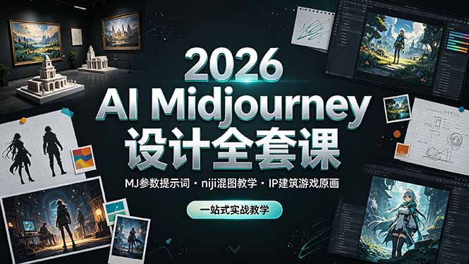 2026 AI Midjourney设计全套课，MJ参数提示词niji混图教学，IP建筑游戏原画一站式实战教学-hl998