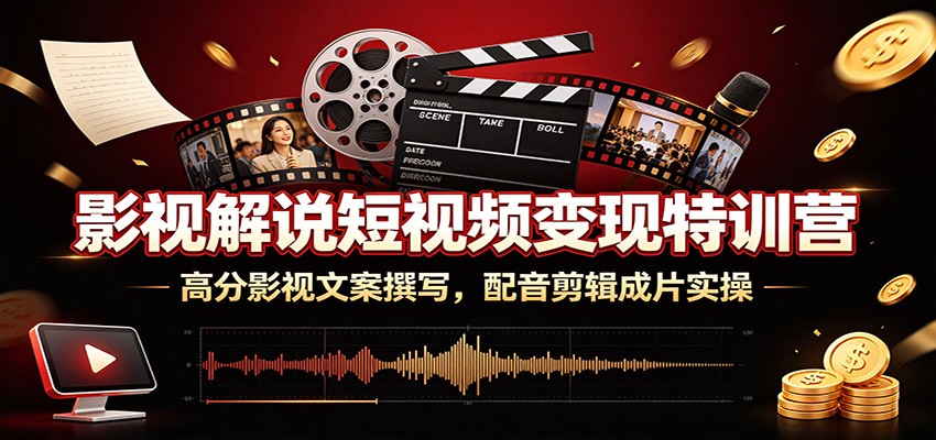 影视解说短视频变现特训营：高分影视文案撰写，配音剪辑成片实操-hl998
