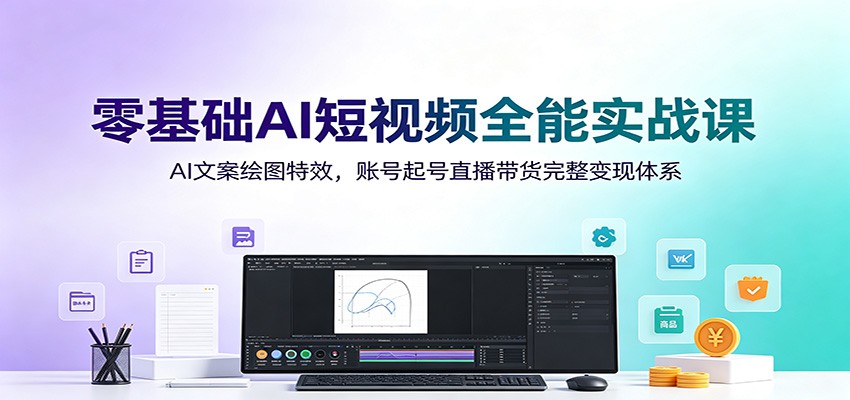 零基础AI短视频全能实战课：AI文案绘图特效，账号起号直播带货完整变现体系-hl998