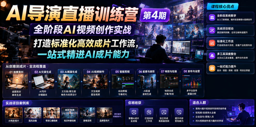 AI导演直播训练营第4期｜全阶段AI视频创作实战，打造标准化高效成片工作流，一站式精进AI成片能力-hl998