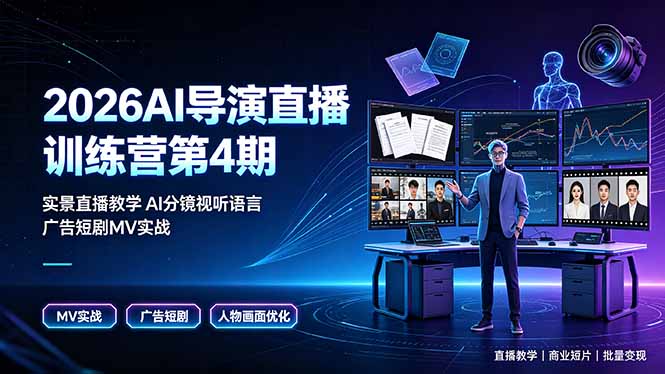 2026AI导演直播训练营第4期，实景直播教学AI分镜视听语言，广告短剧MV实战，解决人物画面崩坏痛点-hl998