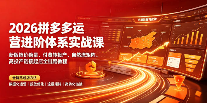 2026拼多多运营进阶体系实战课｜新版拖价稳量、付费转投产、自然流矩阵、高投产链接起店全链路教程-hl998
