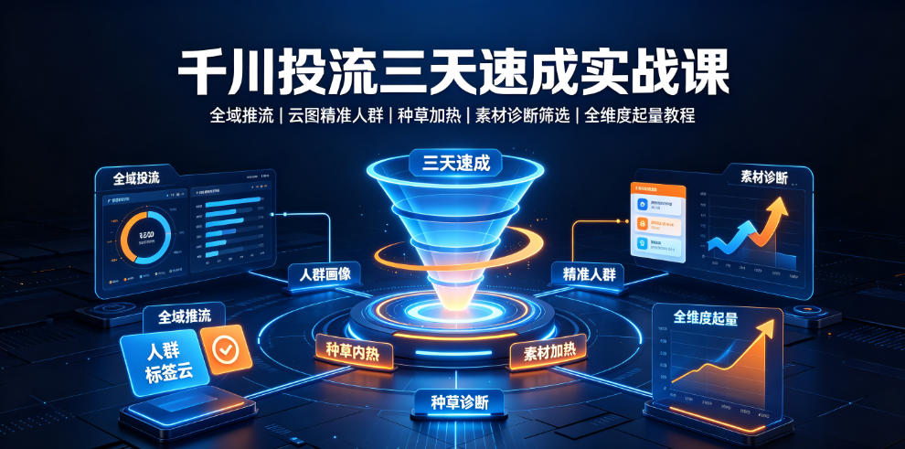 千川投流三天速成实战课｜全域推流、云图精准人群、种草加热、素材诊断筛选全维度起量教程-hl998