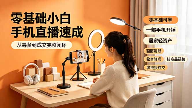 零基础小白手机直播速成，从筹备到成交完整闭环，适配苹果安卓系统，解决杂音卡顿留人难问题-hl998