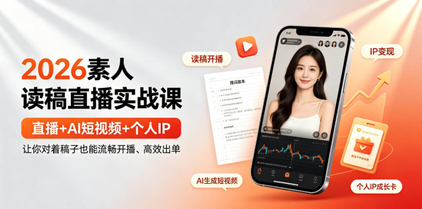 2026素人读稿直播实战课｜直播+AI短视频+个人IP，让你对着稿子也能流畅开播、高效出单-hl998