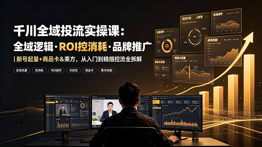 千川全域投流实操课：全域逻辑·ROI控消耗·品牌推广｜新号起量+商品卡&乘方，从入门到精细控流全拆解-hl998