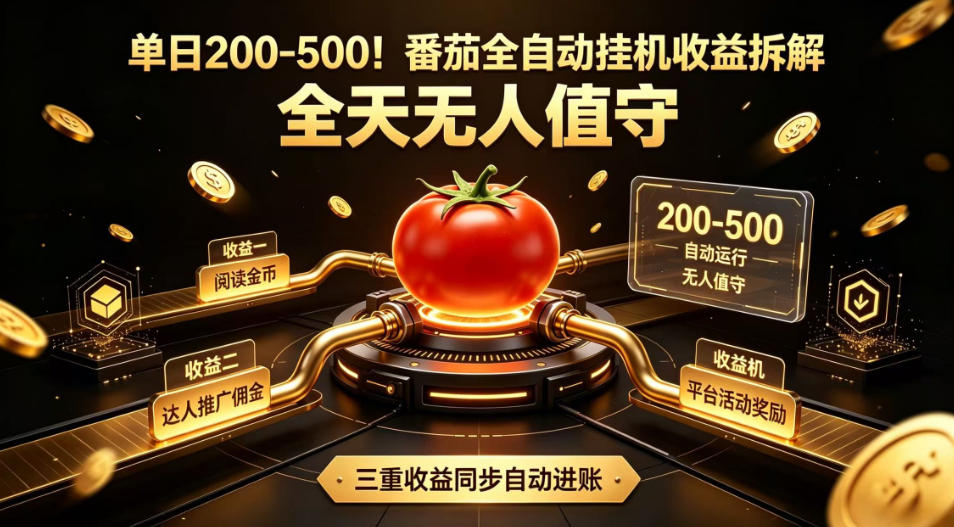 单日200-500！番茄全自动挂G收益拆解，全天无人值守，矩阵操作收益翻倍【揭秘】-hl998
