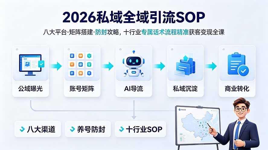 2026私域全域引流SOP｜八大平台·矩阵搭建·防封攻略，十行业专属话术流程精准获客变现全课-hl998