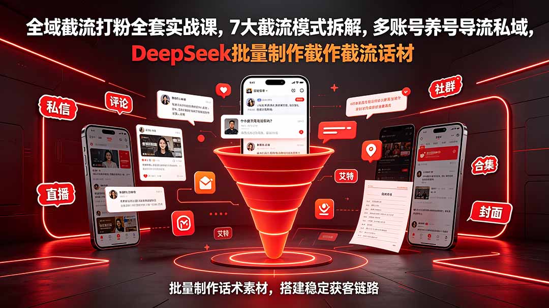 全域截流打粉全套实战课，7大截流模式拆解，多账号养号导流私域，DeepSeek批量制作截流话术素材-hl998