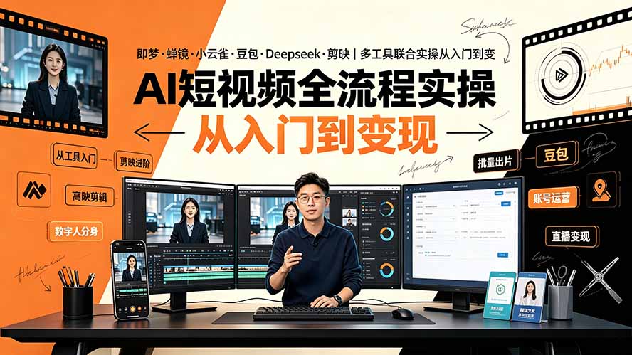 AI短视频全流程实操：即梦·蝉镜·小云雀·豆包·Deepseek·剪映｜多工具联合实操从入门到变现-hl998