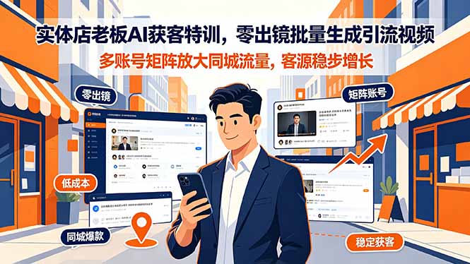 实体店老板AI获客特训，零出镜批量生成引流视频，多账号矩阵放大同城流量，客源稳步增长-hl998