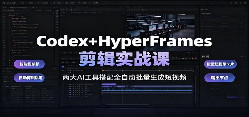 Codex+HyperFrames剪辑实战课:两大AI工具搭配全自动批量生成短视频-hl998