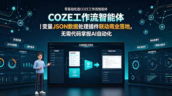 零基础吃透COZE工作流智能体｜变量JSON数据处理插件联动商业落地，无需代码掌握AI自动化-hl998