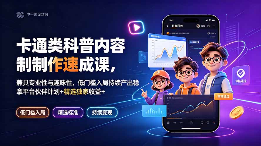 卡通类科普内容制作速成课，兼具专业性与趣味性，低门槛入局持续产出稳拿平台伙伴计划+精选独家收益-hl998