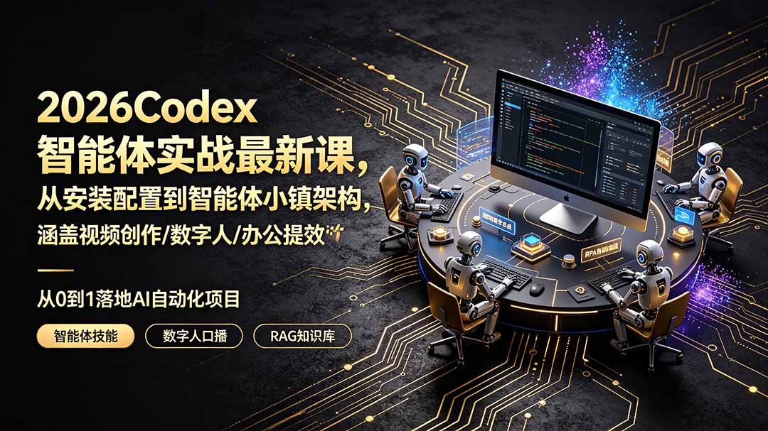 2026Codex智能体实战最新课，从安装配置到智能体小镇架构，涵盖视频创作/数字人/办公提效全技能-hl998