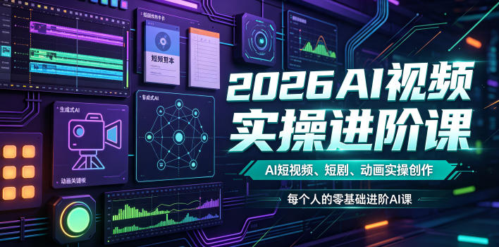 2026AI视频实操进阶课，AI短视频、短剧、动画实操创作，每个人的零基础进阶ai课-hl998