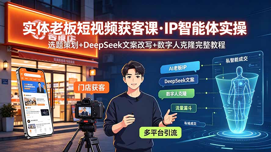 实体老板短视频获客课·IP智能体实操｜选题策划+DeepSeek文案改写+数字人克隆完整教程-hl998
