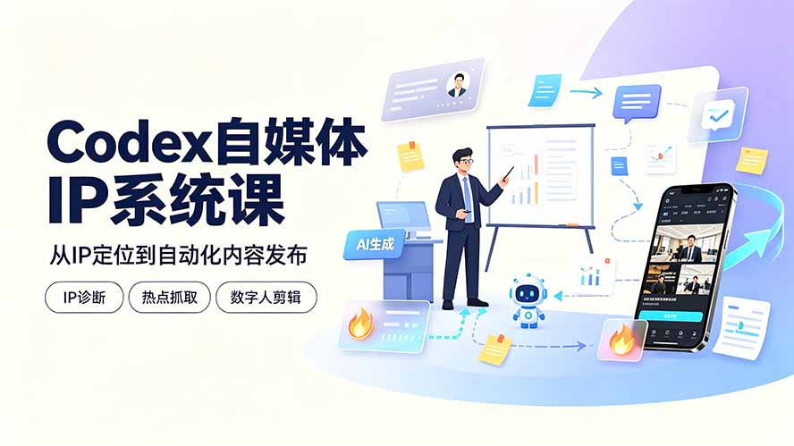 Codex自媒体IP系统课：IP诊断/热点抓取/IP蒸馏 Skill，爆款复刻数字人多平台自动发布教程-hl998