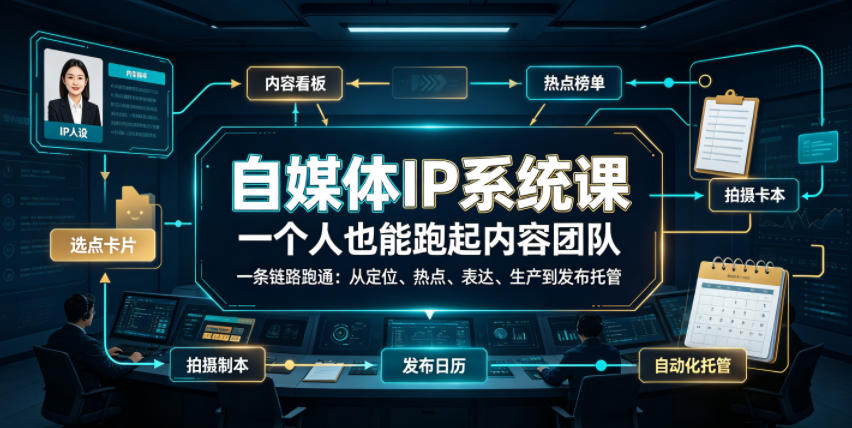 自媒体IP系统课，一个人也能跑起内容团队，一条链路跑通，从定位、热点、表达、生产到发布托管-hl998