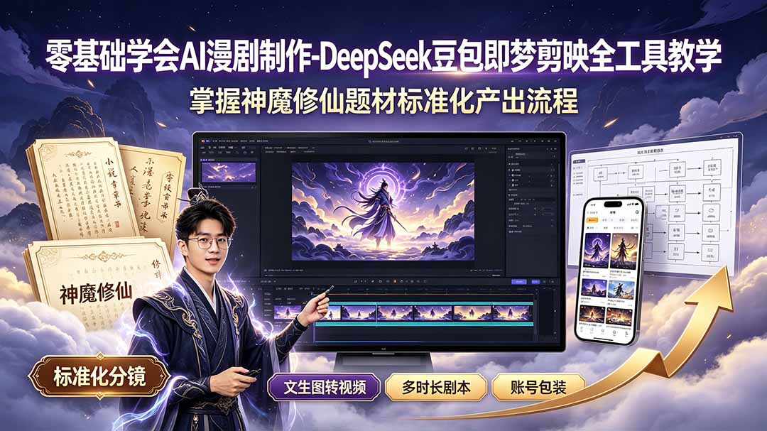 零基础学会AI漫剧制作-DeepSeek豆包即梦剪映全工具教学，掌握神魔修仙题材标准化产出流程-hl998