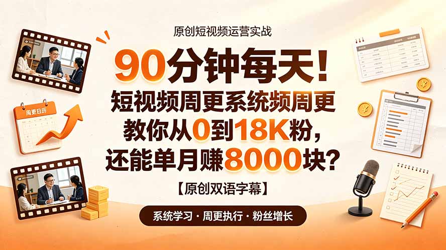 90 分钟每天！短视频周更系统教你从 0 到 18K 粉，还能单月赚 8000 块？【原创双语字幕】-hl998