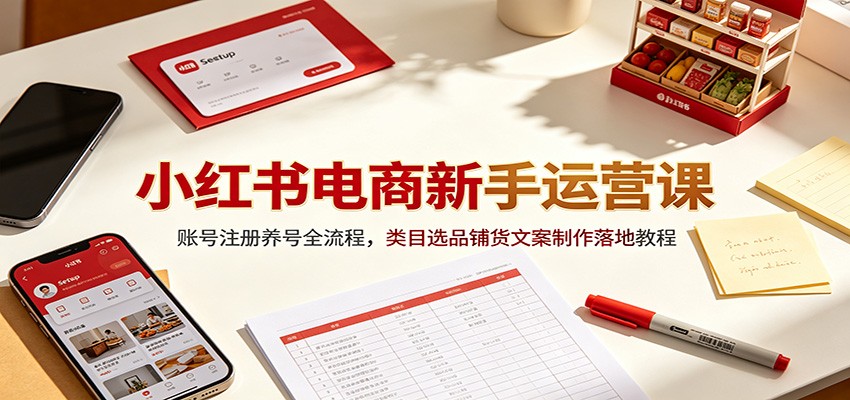 小红书电商新手运营课：账号注册养号全流程，类目选品铺货文案制作落地教程-hl998