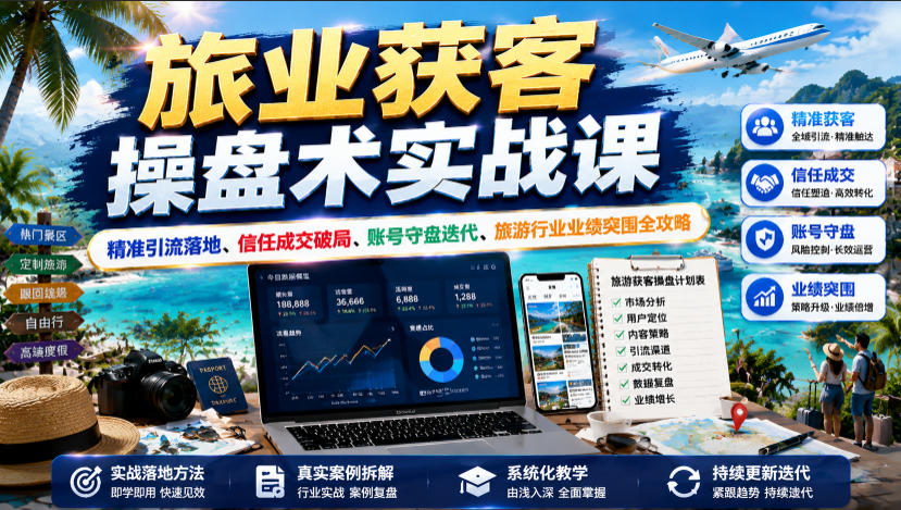 旅业获客操盘术实战课｜精准引流落地、信任成交破局、账号守盘迭代、旅游行业业绩突围全攻略-hl998