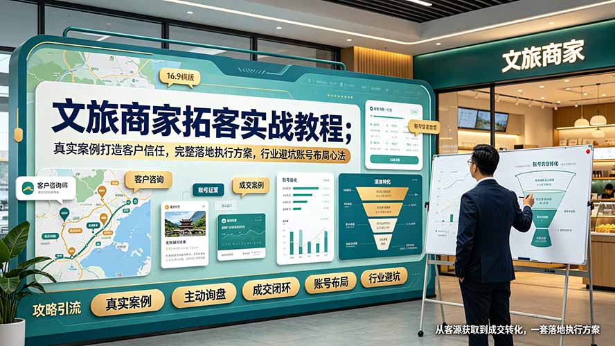 文旅商家拓客实战教程；真实案例打造客户信任，完整落地执行方案，行业避坑账号布局心法-hl998