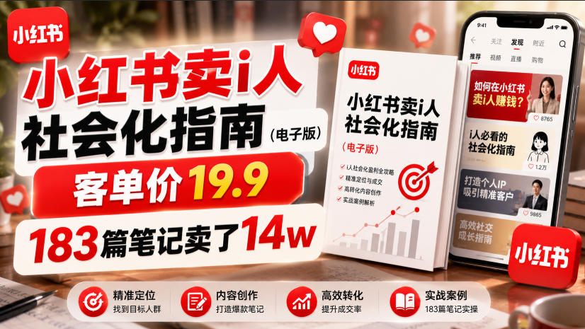 小红书卖I人社会化指南(电子版)，客单价19.9，183篇笔记卖了14w！-hl998
