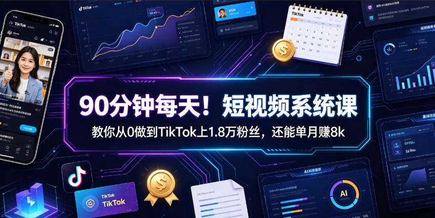 90分钟每天！短视频系统课教你从0做到TikTok上1.8万粉丝，还能单月賺8k【原创双语字幕】-hl998